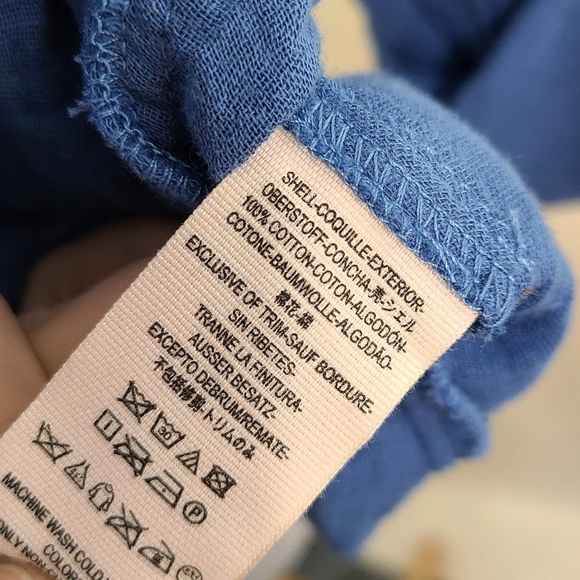 Free People Sunstreaks tie front top blue cotton Women's size large - Picture 8 of 9